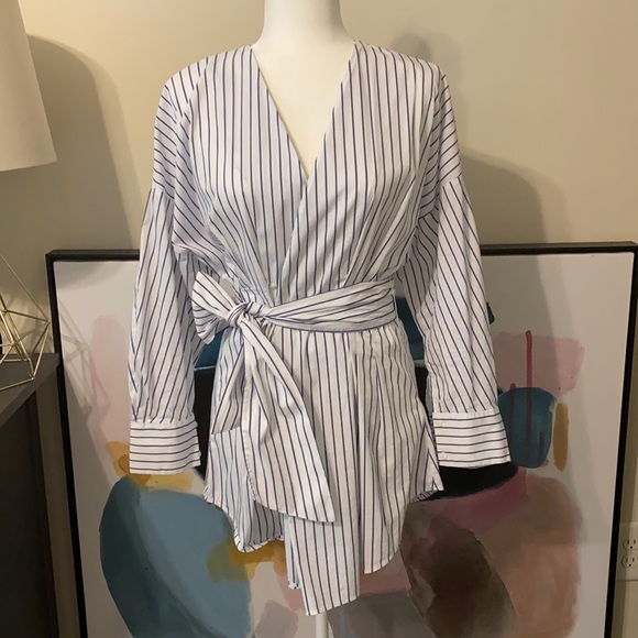 Zara Tops - Zara | Blue & White Stripe Dress Shirt